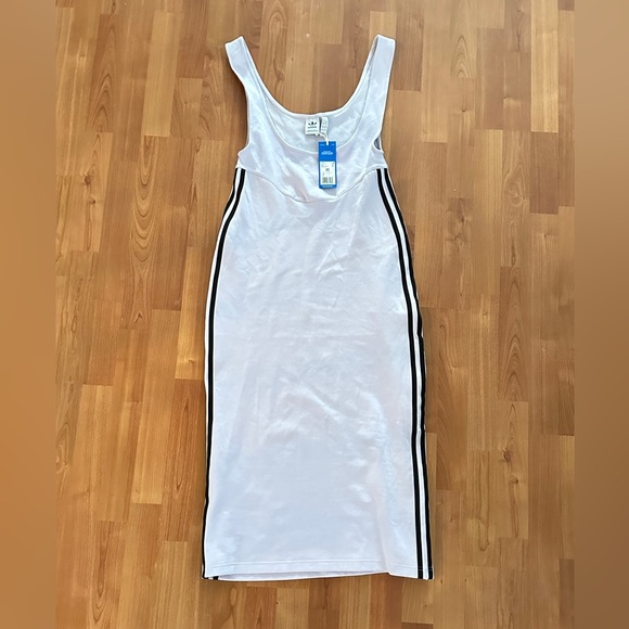 Adidas Original Long Skirt/Apron style dress, three stripes, L, lavender, NWT - Picture 2 of 6